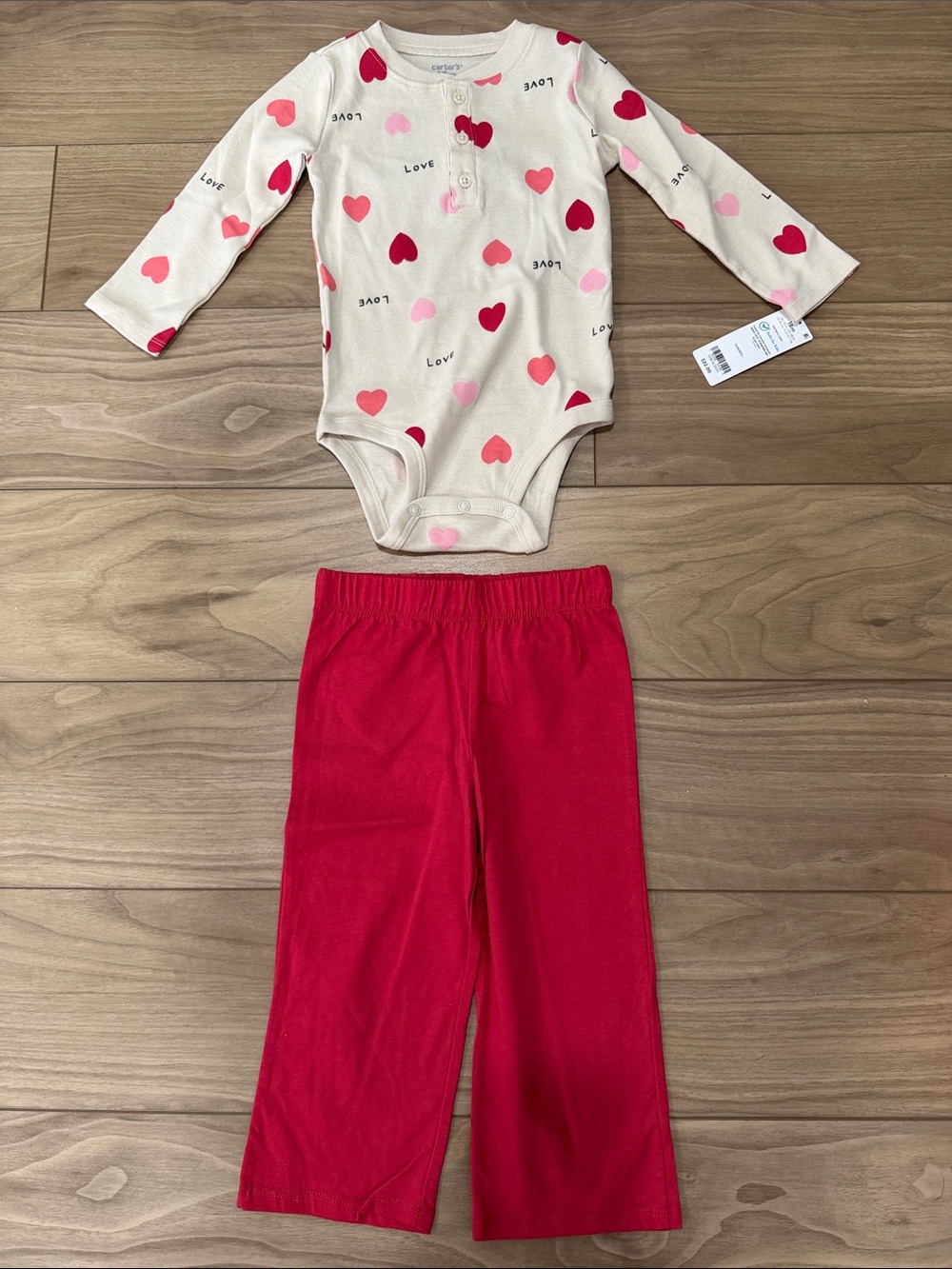 Carter's Cream Long-Sleeve One-Piece with Pink and Red Hearts